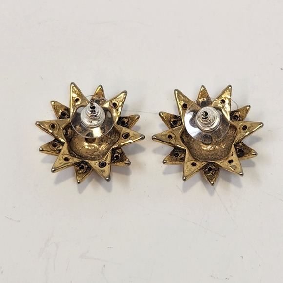 Starburst Clear Crystal Gold Tone Post Earrings Pierced Costume Jewelry Stars - Picture 4 of 5